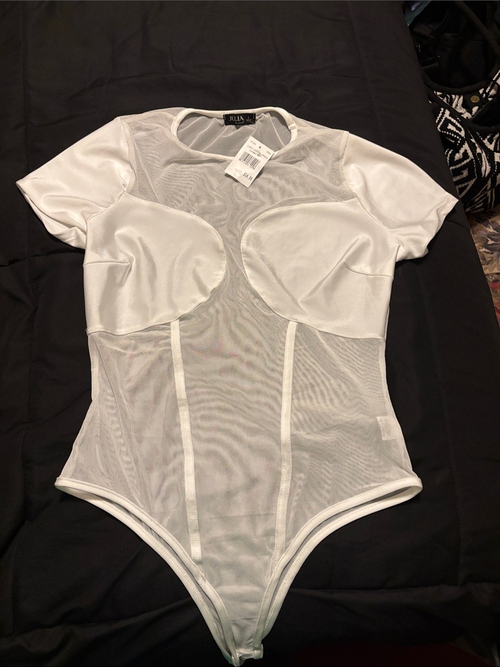 BILLABONG White Sheer Short Sleeve Bodysuit with Structured Cups